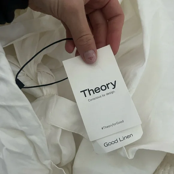 NWT THEORY Ventura Tie Back Stripe Cotton Midi Dress in white - Picture 3 of 9